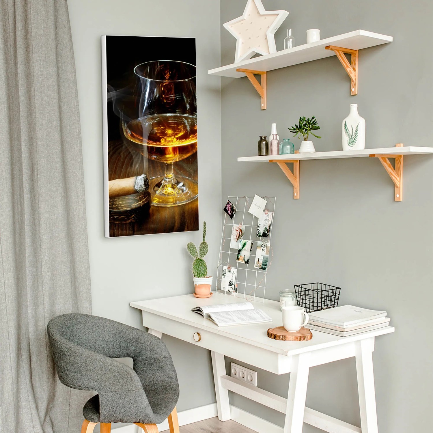 Banjado Magnettafel 37x78cm mit Whiskey & Zigarre Motiv. Dekorative Magnetwand für Notizen und Fotos.