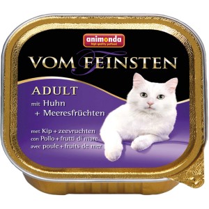 Vom Feinsten Katzen-Nassfutter Adult mit Huhn und Meeresfrüchten, 100g Schale.