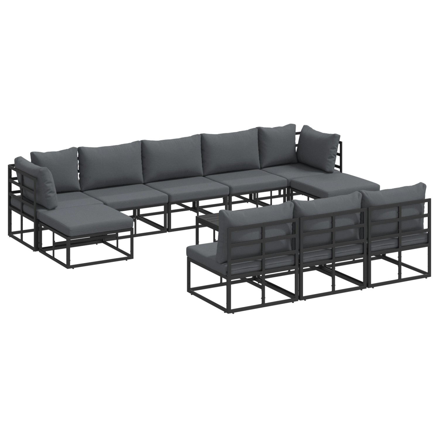 vidaXL Garten-Sofa-Set mit Kissen 11-Tlg Schwarz Aluminium 3378911 günstig online kaufen