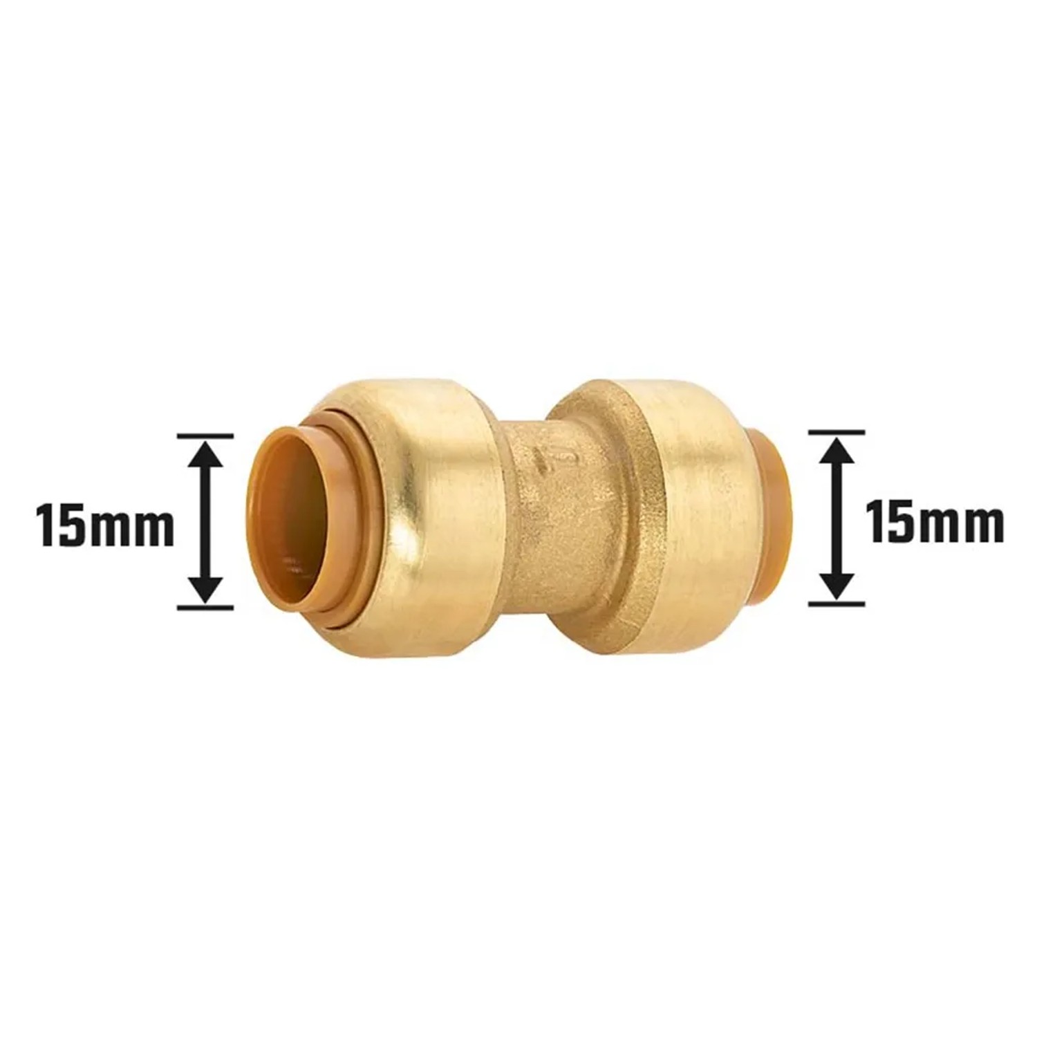 Steck-Muffe aus Messing, Ø 15 mm, für Heizung und Wasserinstallation.