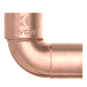 Kirchhoff Winkel 90° aus Kupfer, 18 mm, mit Muffe, blank für Lötfittings.