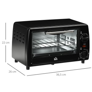 HOMCOM Mini Backofen, 10 Liter, 750W, mit Backblech und Rost, schwarz.