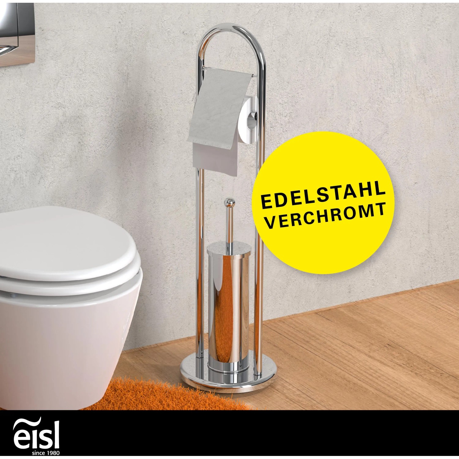 Eisl Stand WC-Set Chrom mit WC-Bürste und Toilettenpapierhalter.