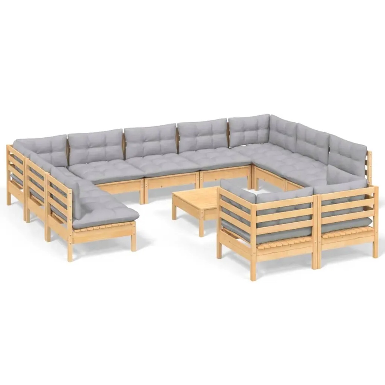 vidaXL 12-Tlg Garten-Lounge-Set mit Grauen Kissen Kiefer Massivholz 3097264