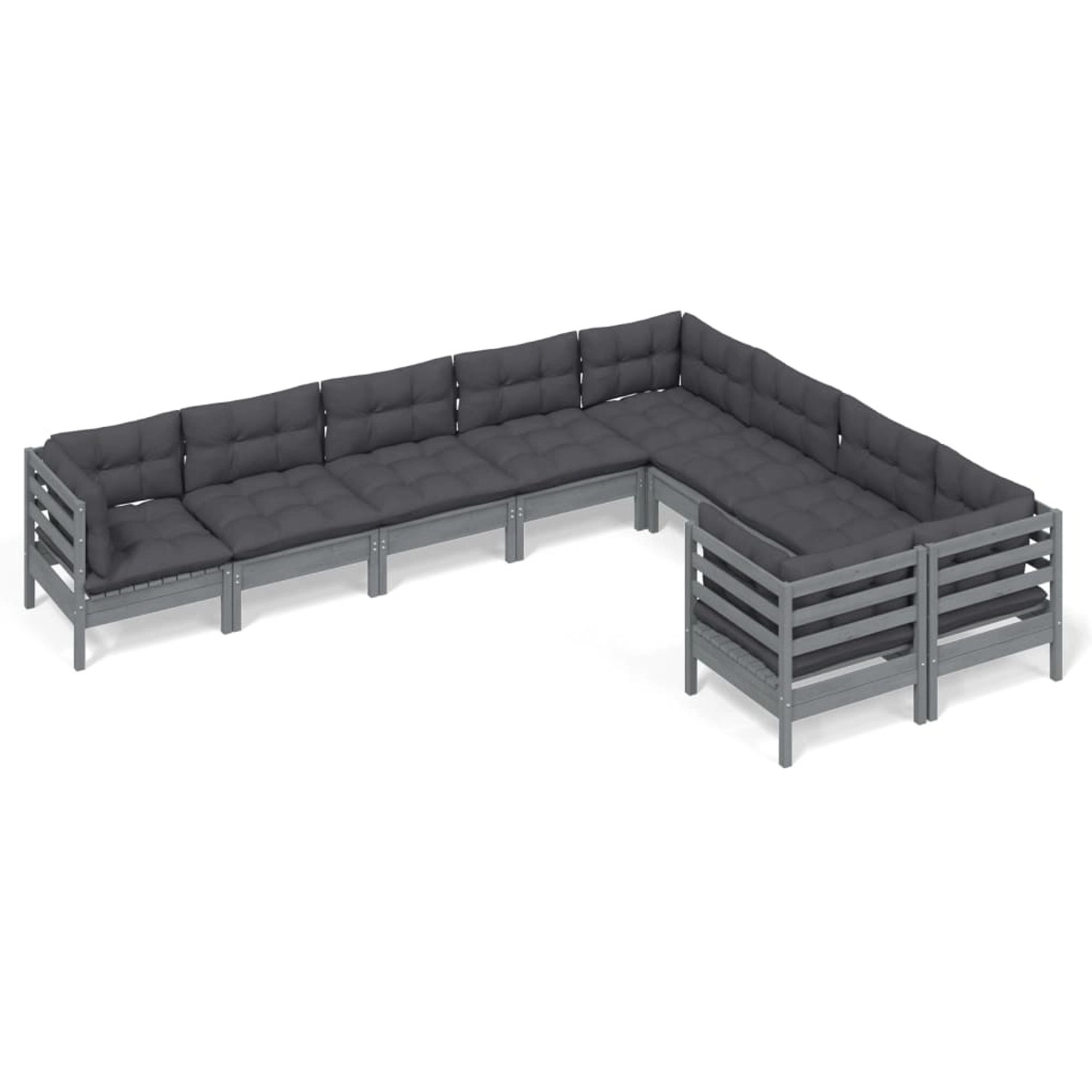 vidaXL 9-tlg Garten-Lounge-Set mit Kissen Grau Kiefernholz Modell 2