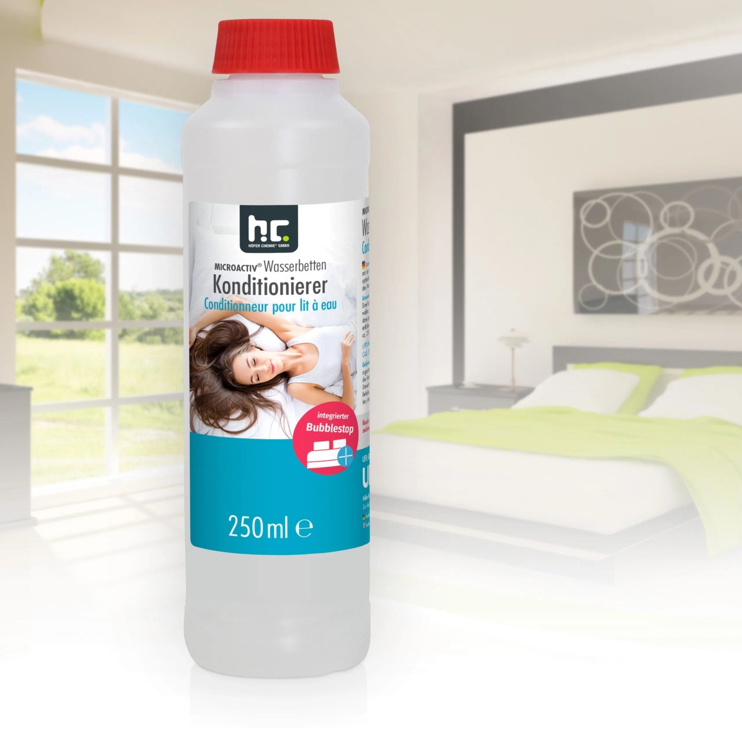 Microactiv Konditionierer für Wasserbetten, 4er Packung à 250ml. Reinigung und Pflege für langlebige Wasserkerne.