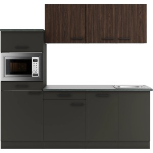 OPTIFIT Küchenzeile Rimini409/Madrid420, 210 cm, Nussbaum/Anthrazit mit E-Geräten.