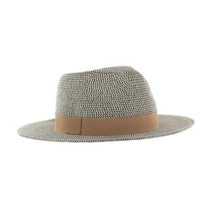 Blackfox Damenhut Bene, schwarz-weiß, Strohhut mit braunem Band, Gartenbekleidung.