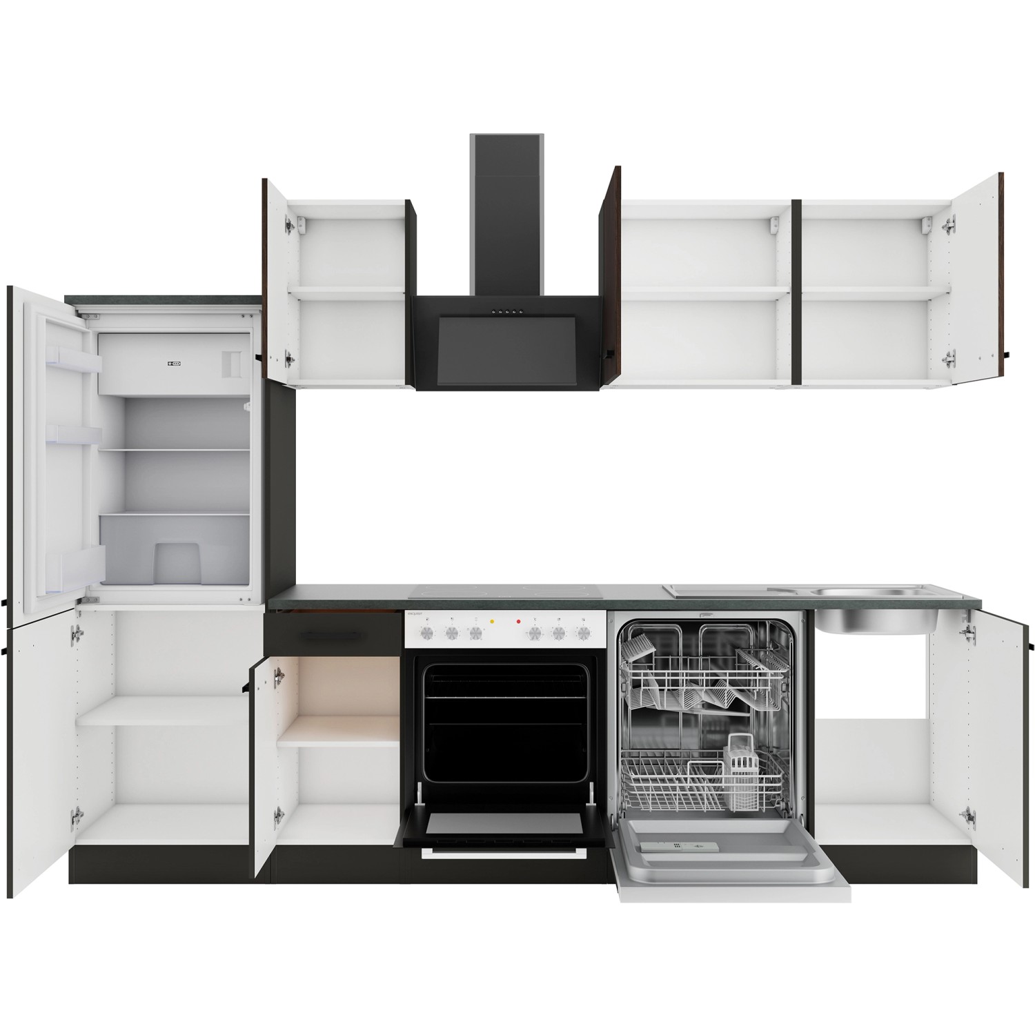 OPTIFIT Rimini409/Madrid420 Küchenzeile 270 cm Rillendekor Nussbaum/ Anthra günstig online kaufen