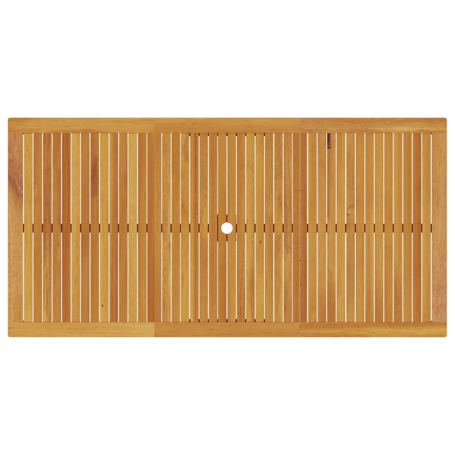 vidaXL Gartentisch aus Akazie, rechteckig, mit Lattenmuster und Loch für Sonnenschirm.