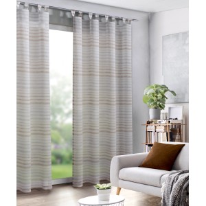 Beige-grauer Schlaufenschal Thomas von Neusser Collection, 245x135 cm, mit Streifenmuster.