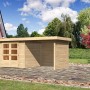 Karibu Holz-Gartenhaus Boras mit Flachdach und Anbau, unbehandelt.