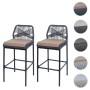 2er Set hellgraue Proregal Barhocker mit Taupe Kissen, Seilgeflecht und Metallgestell.