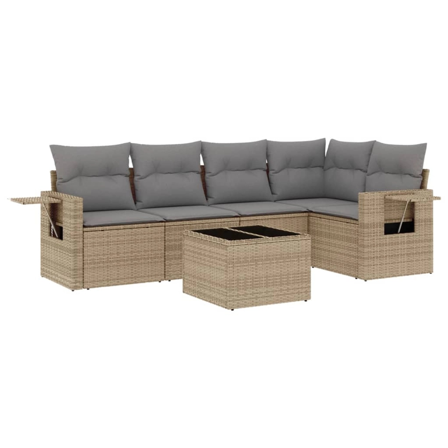 vidaXL 6-Tlg Garten-Sofagarnitur mit Kissen Beige Poly Rattan 3252476