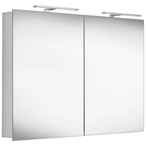 Megabad Profi Collection LED Spiegelschrank S100 Alu 100 mit zwei Türen und LED-Beleuchtung.