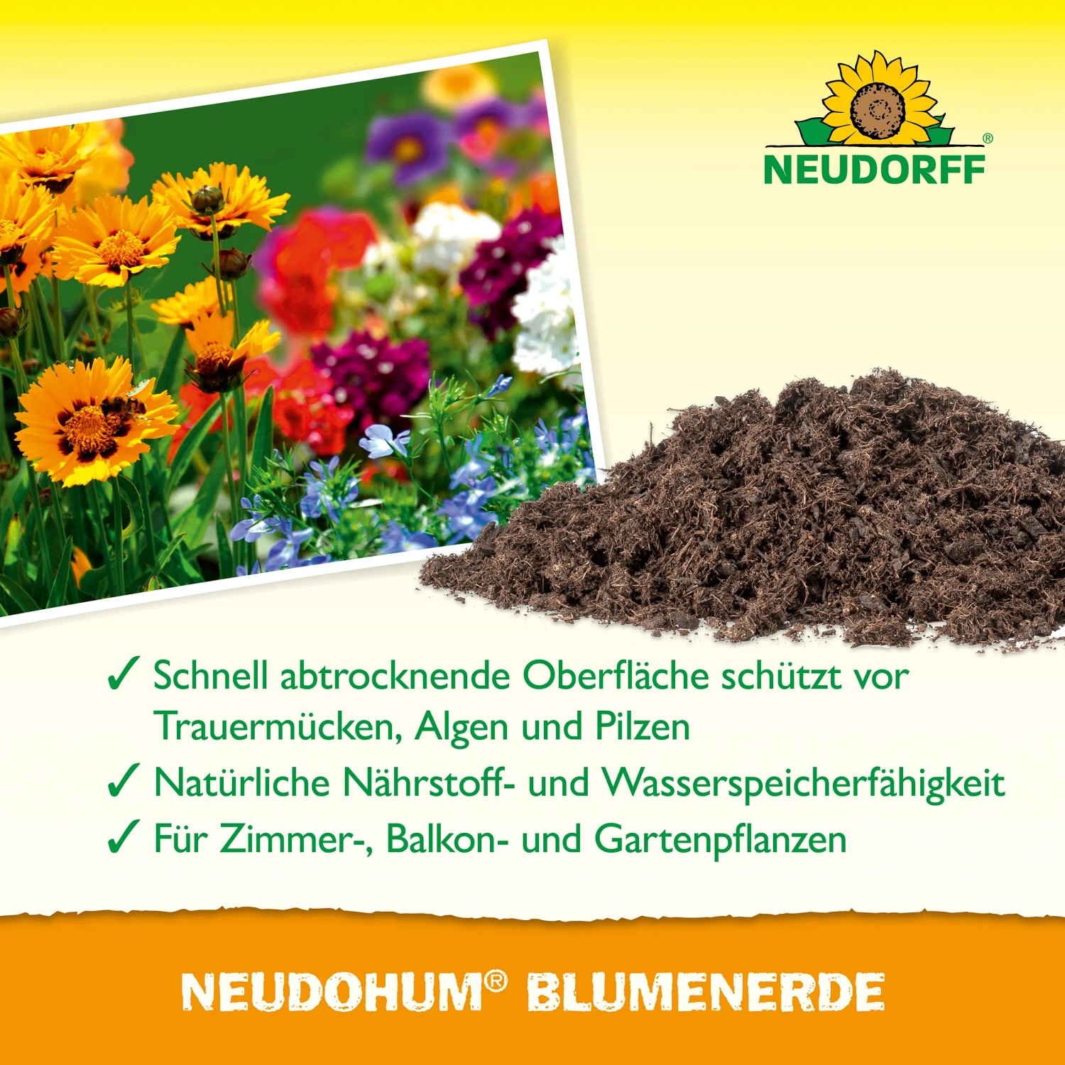 Neudorff NeudoHum Blumenerde, 10L, torffreie Kübelpflanzenerde für gesundes Pflanzenwachstum.