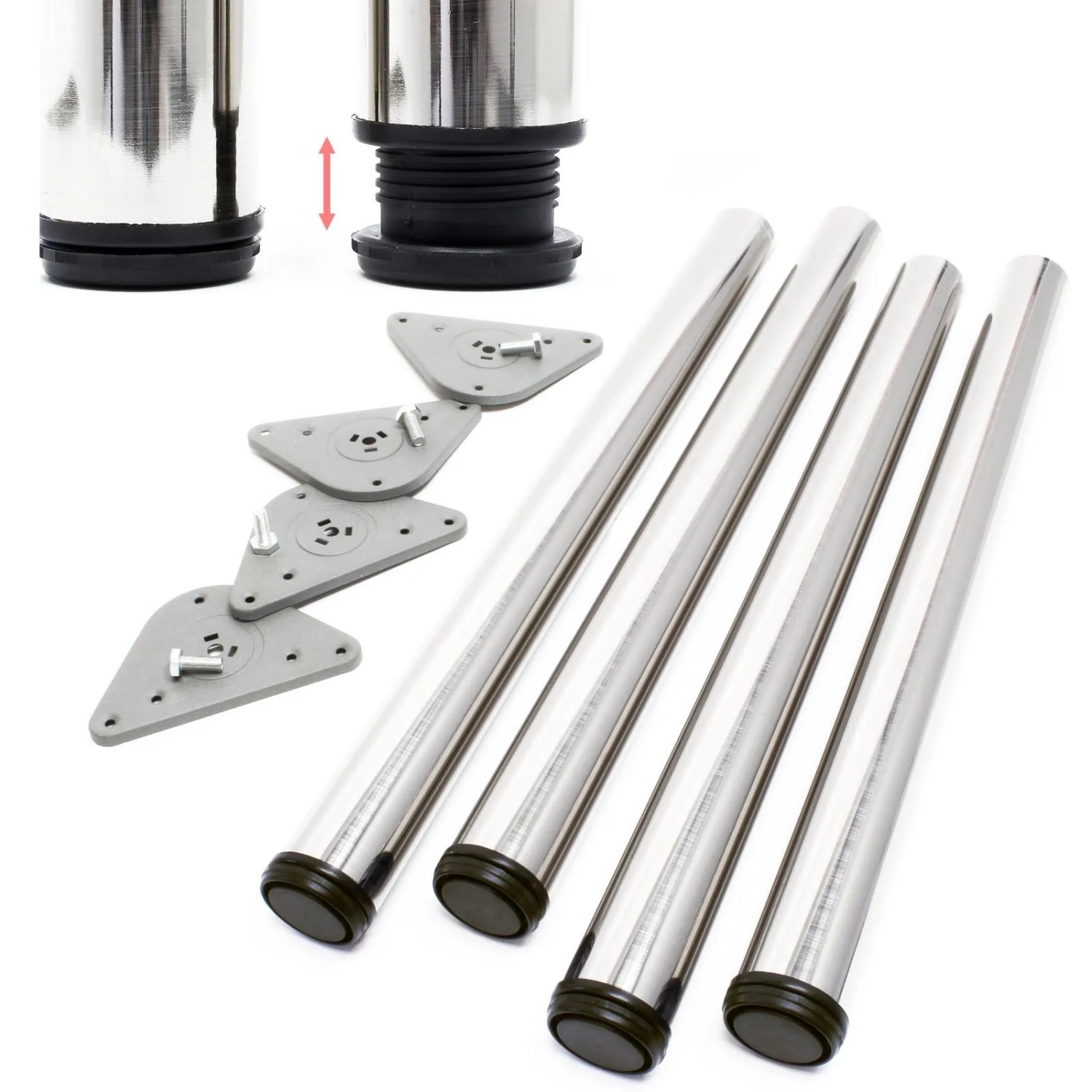 Wiltec Edelstahl Tischbein 4Er Set Möbelfuss Verstellbar Ø60Mm 1100Mm Nickel