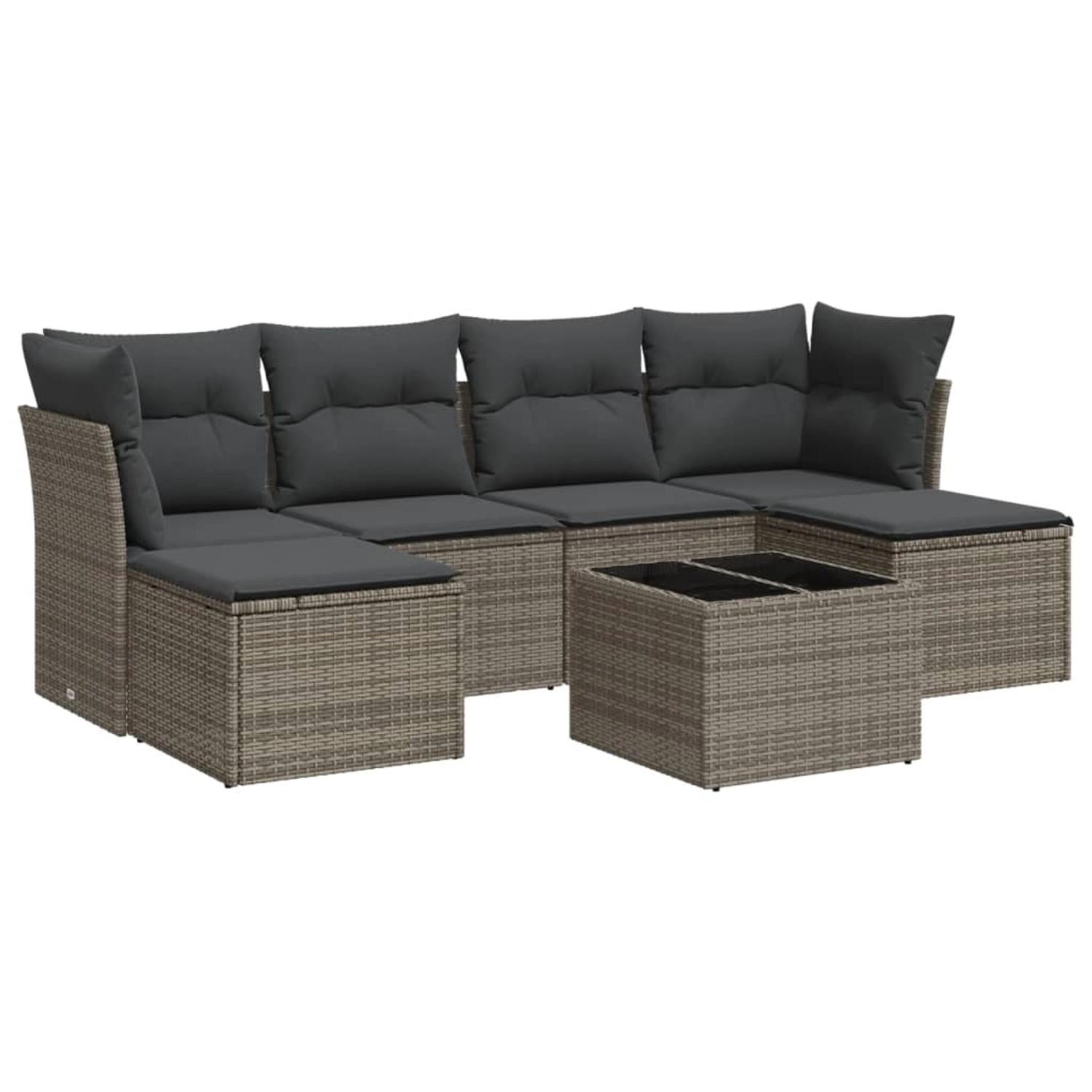 vidaXL 7-Tlg Garten-Sofagarnitur mit Kissen Grau Poly Rattan 3218020 günstig online kaufen