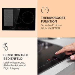 Klarstein Delicatessa 77 Hybrid Induktionskochfeld schwarz. 4 Zonen, Glaskeramik, Touch-Bedienfeld, ThermoBoost.