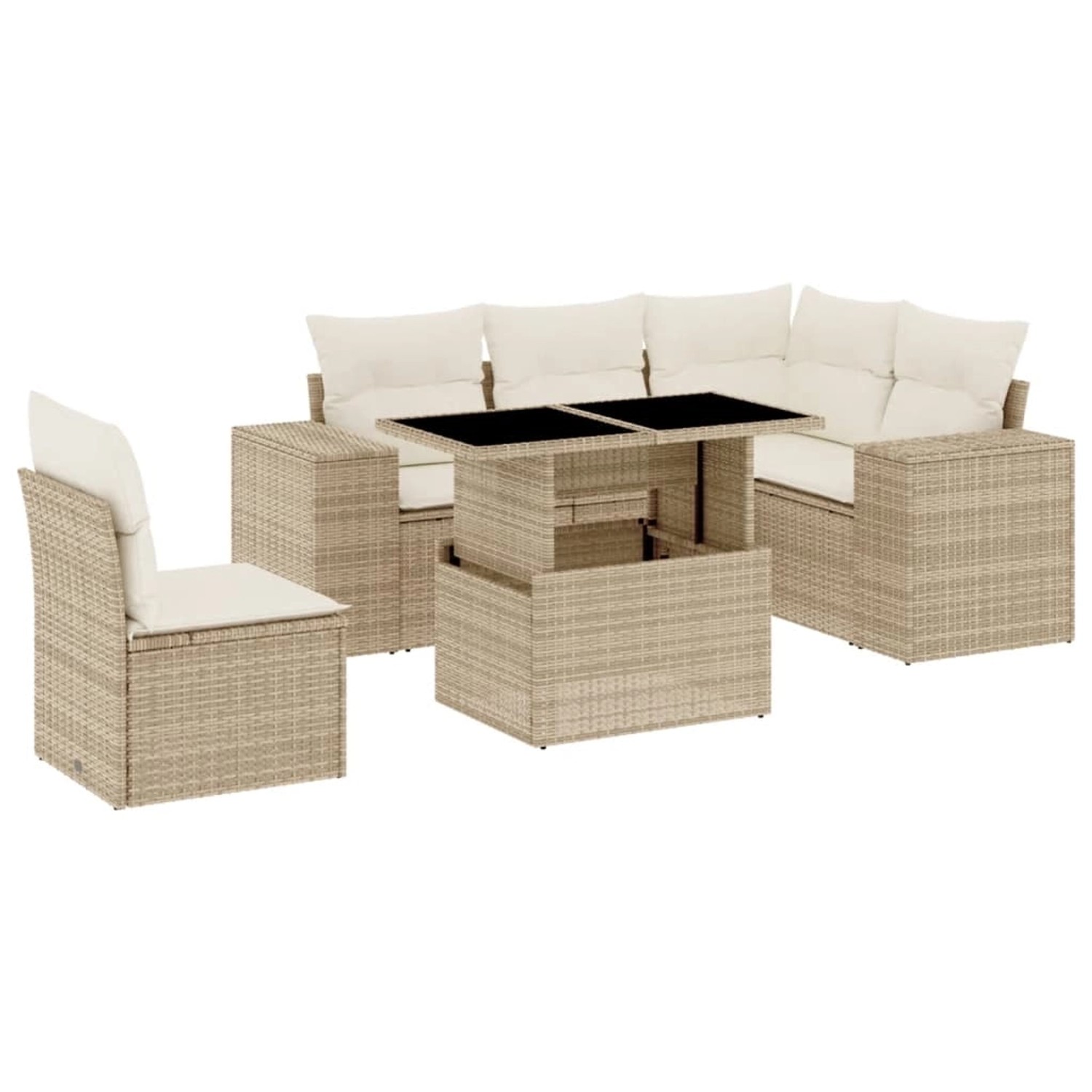 vidaXL 6-Tlg Garten-Sofagarnitur mit Kissen Beige Poly Rattan 3269168 günstig online kaufen