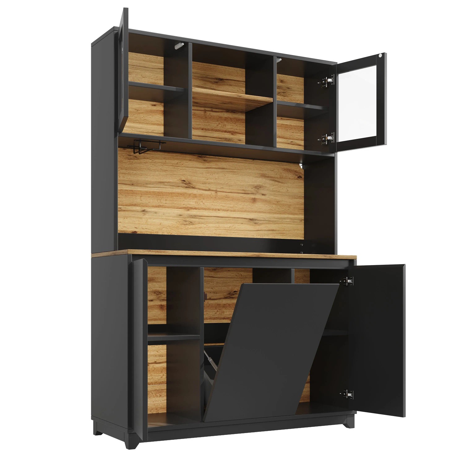 okwish Küchenschrank mit Acryltüren LED-Beleuchtung Küche 120x40x180cm Schwarz