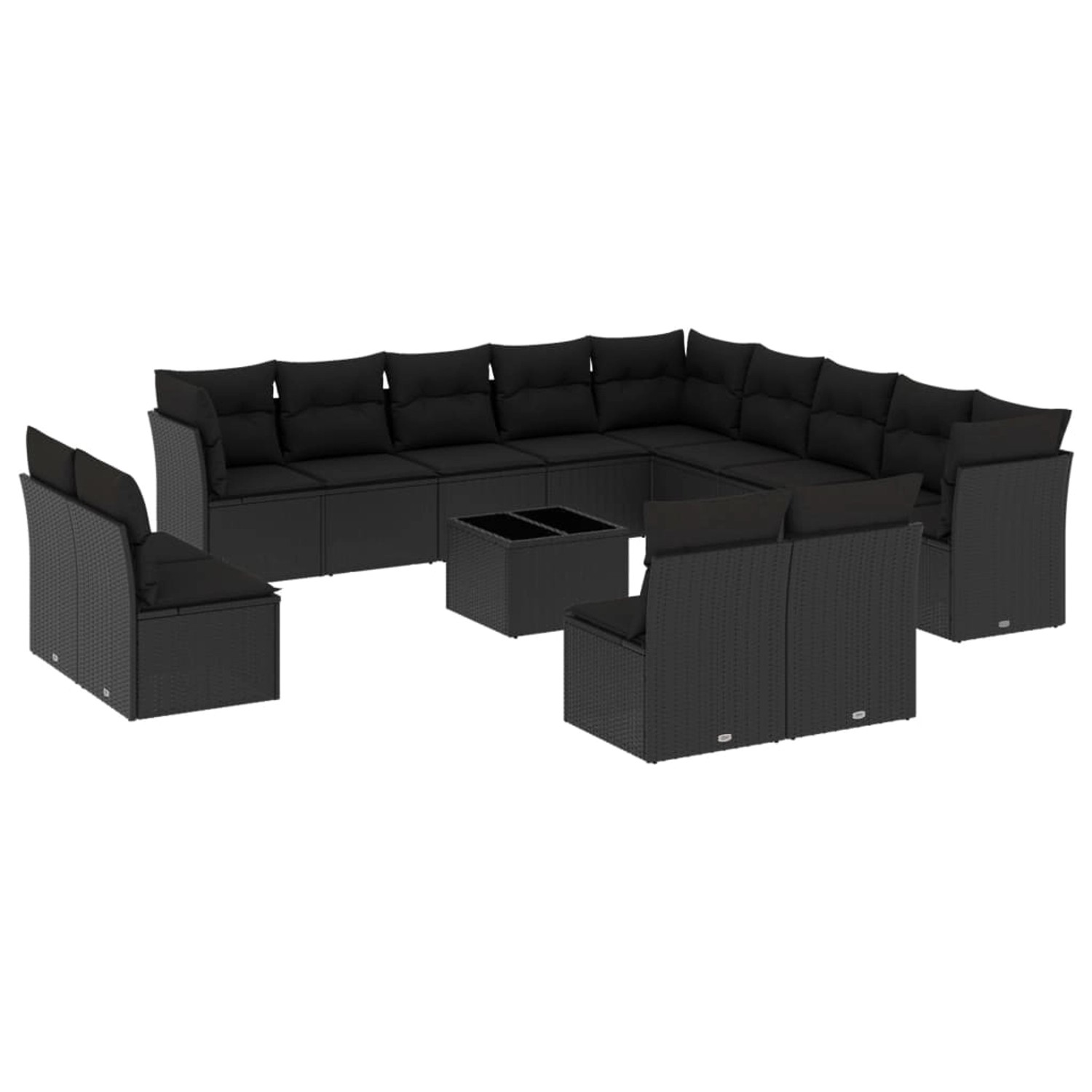 vidaXL 14-Tlg Garten-Sofagarnitur mit Kissen Schwarz Poly Rattan 3218495 günstig online kaufen