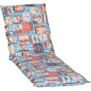 Beo Liegenauflage Togo mit Maritim Design für Gartenliegen, blau mit Anker, Leuchtturm und Strand Motiven.