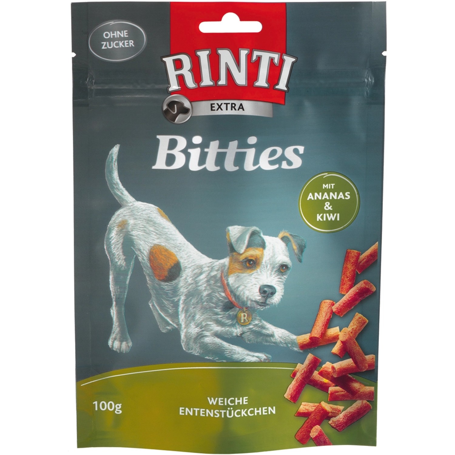 Rinti Hunde-Natursnacks Bitties Extra Ente mit Ananas und Kiwi 100 g