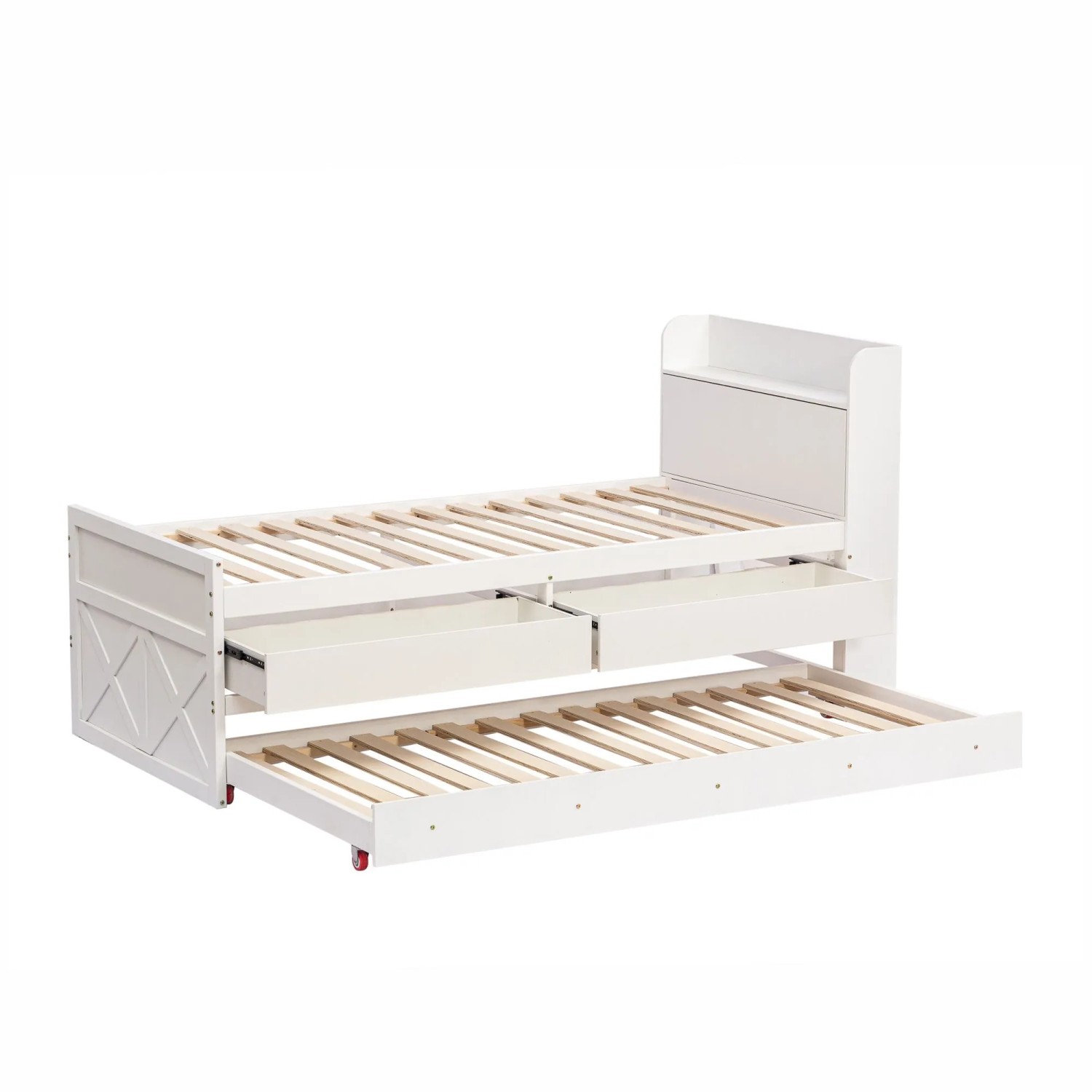 Merax Massivholzbett 90x190cm Kiefer USB Schublade Weiß