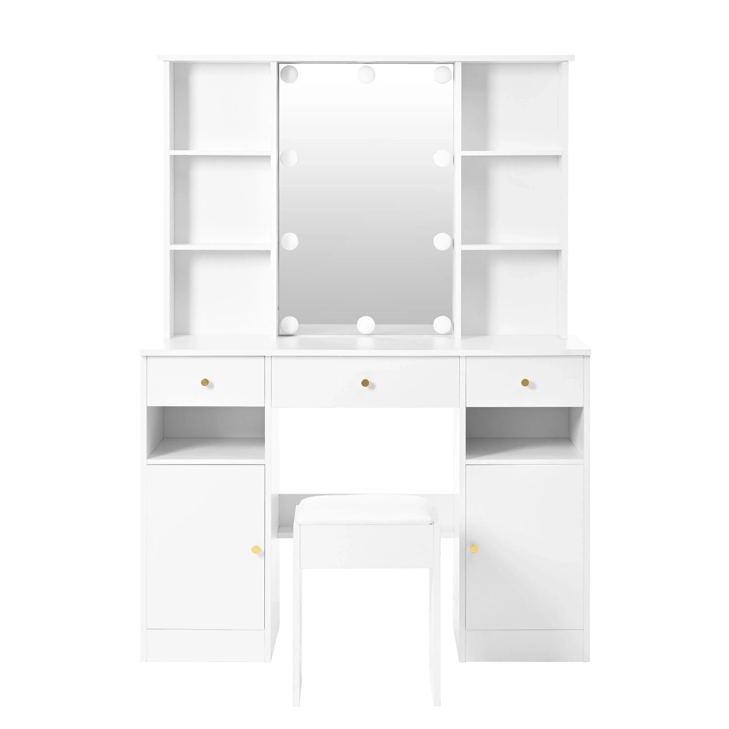 okwish Schminktisch mit LED Spiegel Hocker Schlafzimmer 110x40x151cm Weiß