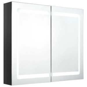 Glänzend schwarzer vidaXL LED-Spiegelschrank (80x68 cm) mit zwei Türen für das Badezimmer.