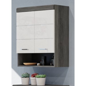 Inn.Furn Hängeschrank Weiß Hochglanz Grau 74 cm 2-türig Shawn