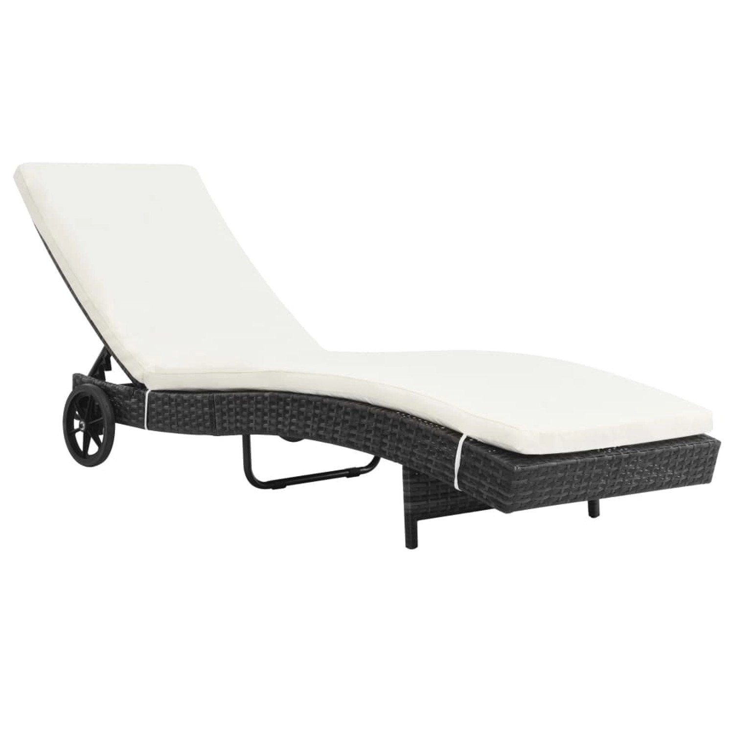 furnicato Sonnenliege mit Rollen und Auflage Poly Rattan Schwarz