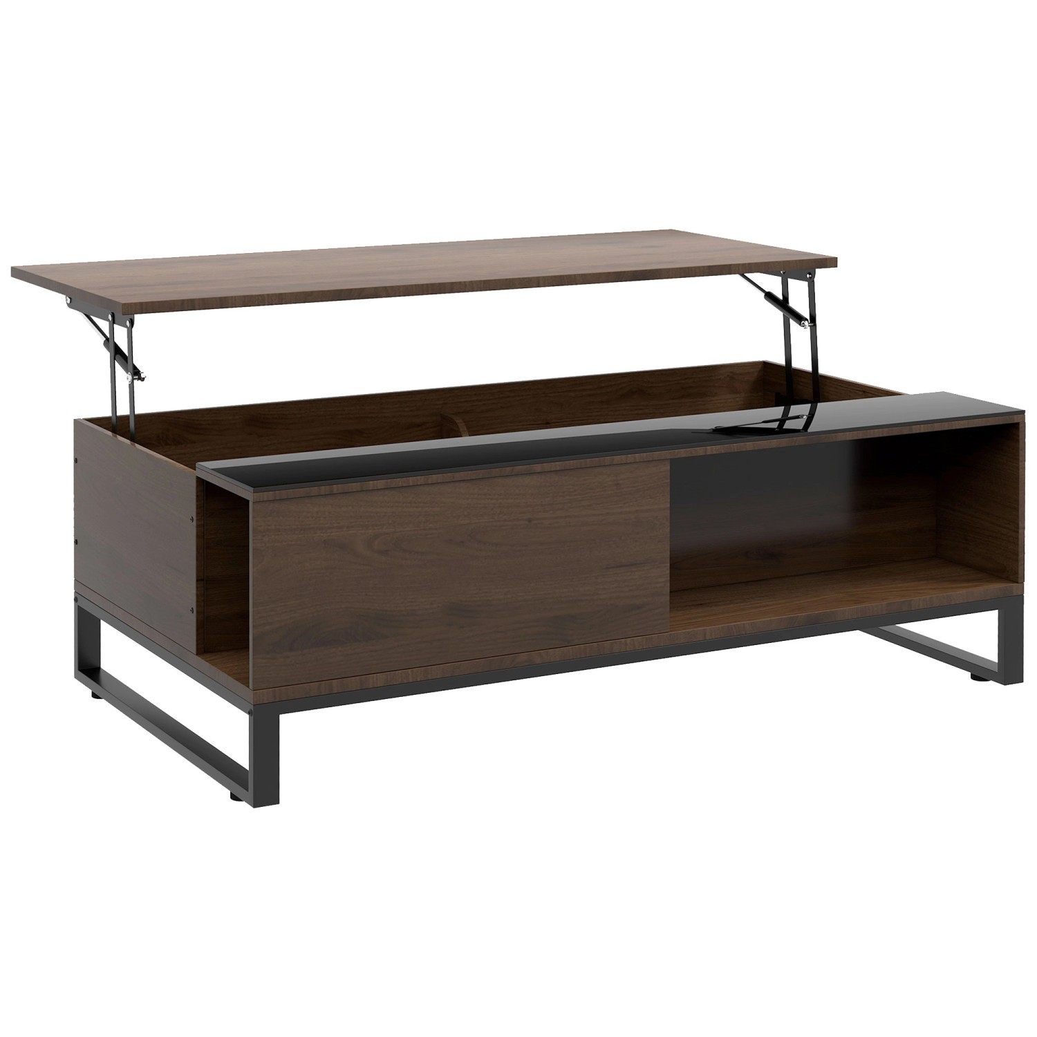 HOMCOM Couchtisch Stahl Gehärtetes Glas WalnussSchwarz 102L x 58B x 35,5H cm