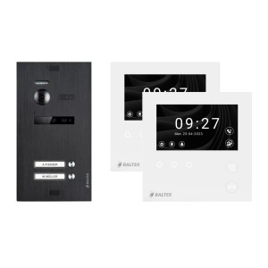 Balter Evo-HD-Mini Video Türsprechanlage für 2 Familien mit 4,3" WiFi Monitor, schwarz.