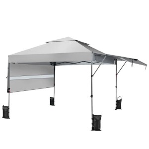 Costway 3x3m Pop Up Pavillon mit Zwei Markisen Rolltasche 4 Sandsäcke Weiß
