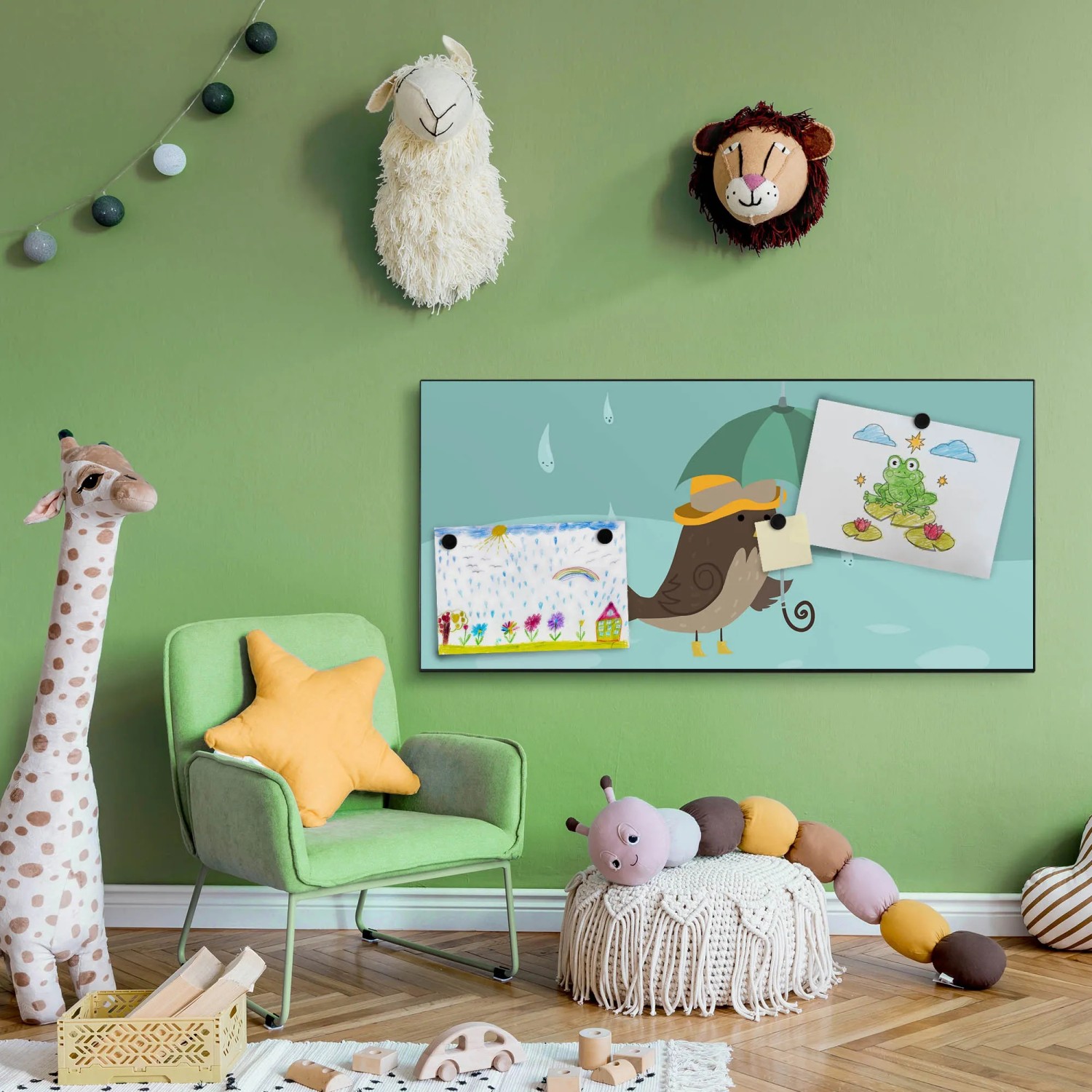 Banjado Magnettafel Rainbird, 78x37cm, schwarz. Magnetwand für Notizen und Fotos im Kinderzimmer.