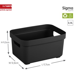 Schwarze Sunware Aufbewahrungsbox Sigma Home, 2,5 l, aus Recyclingmaterial mit Griffen.