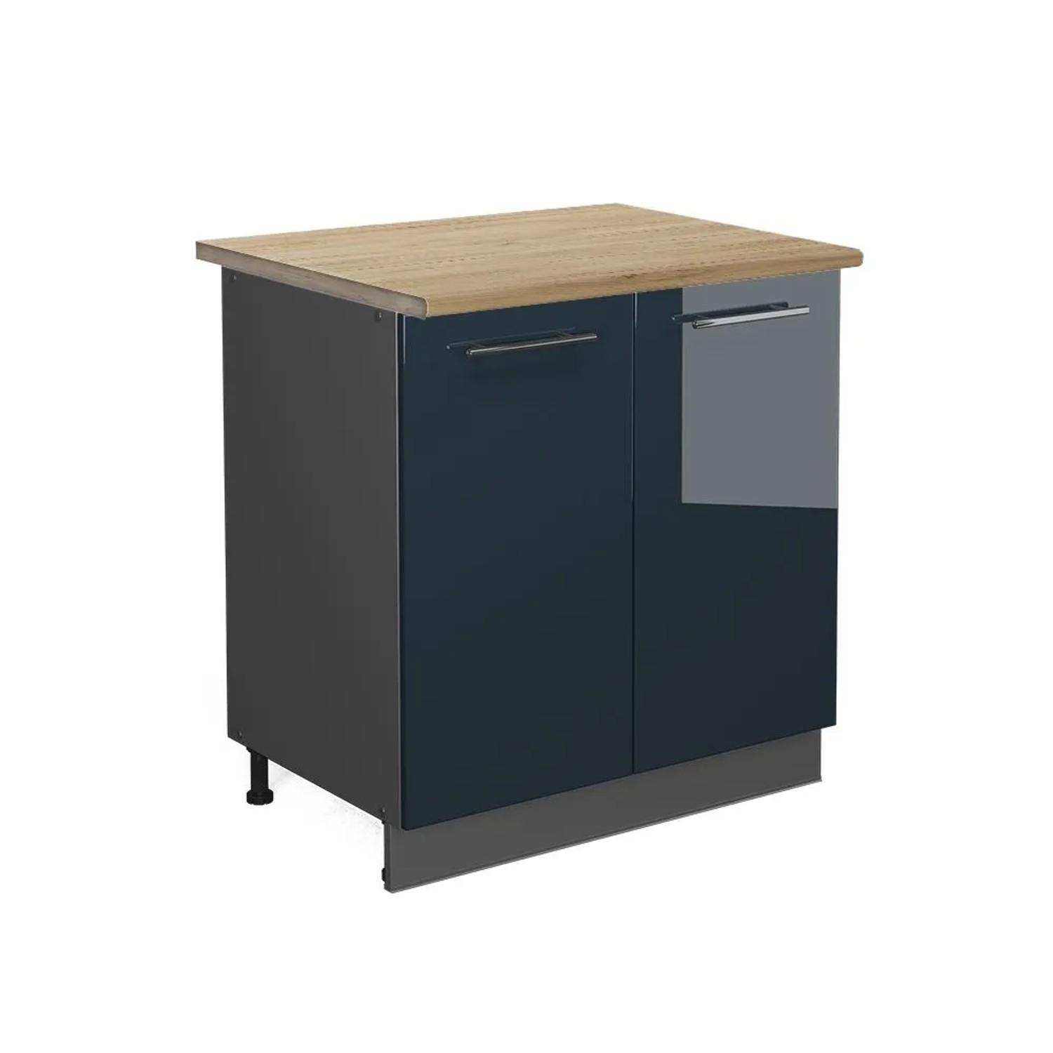Vicco Küchenunterschrank Fame-Line Dunkelblau Hochglanz/Anthrazit 80 x 82 Arbeitsplatte Goldkraft Eiche