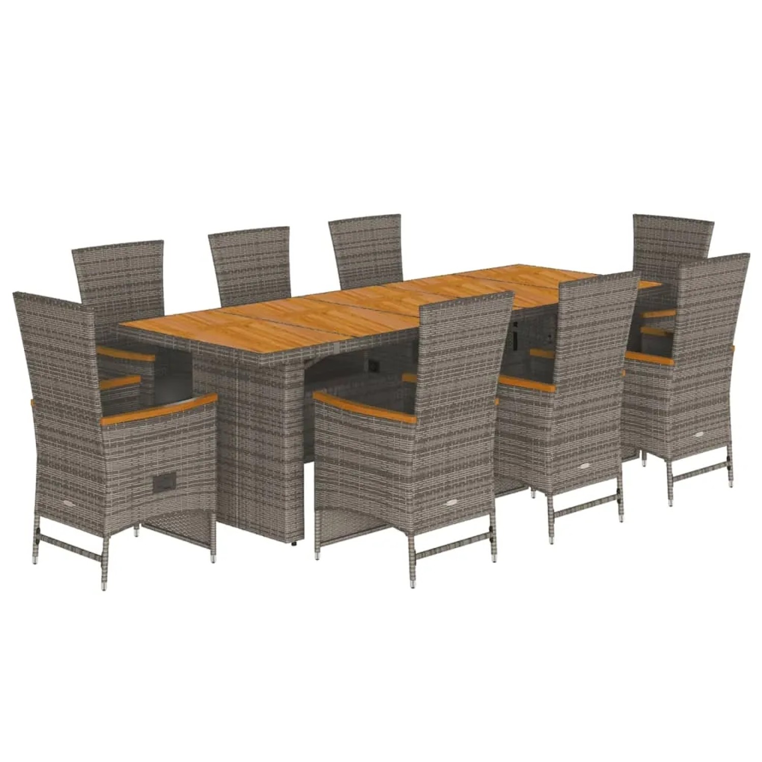 vidaXL 9-Tlg Garten-Essgruppe mit Kissen Grau Poly Rattan 3277548