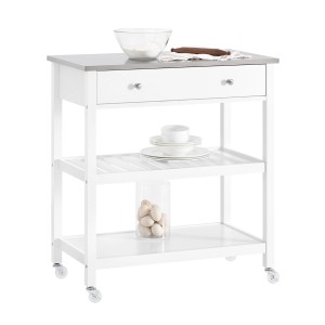 SoBuy Servierwagen mit Schublade und 2 Ablagen Rollwagen Küchenwagen FKW47-II-W