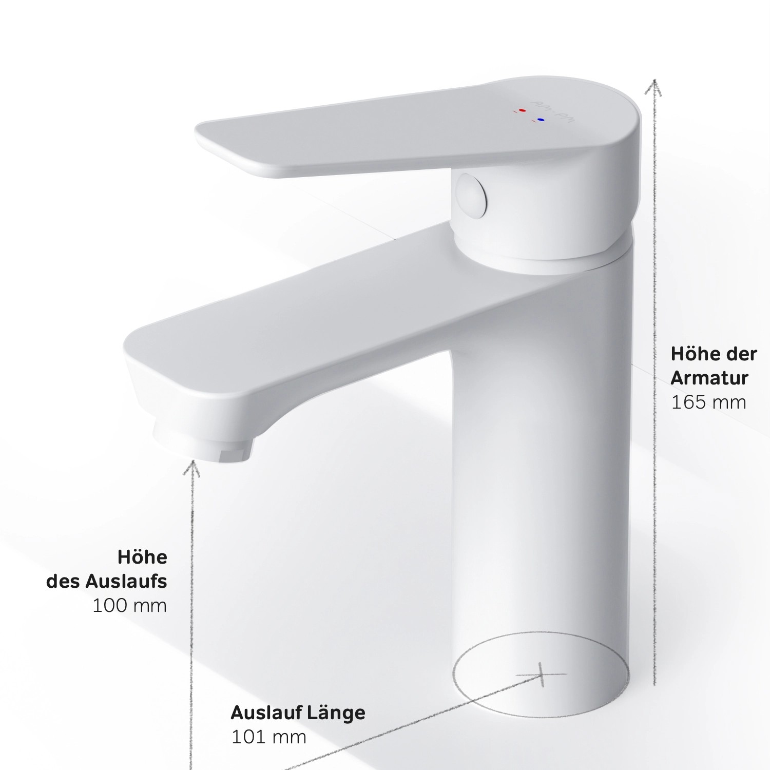 Weiße AM.PM Einhebel-Waschtischarmatur Hit für Bad, moderner Wasserhahn.