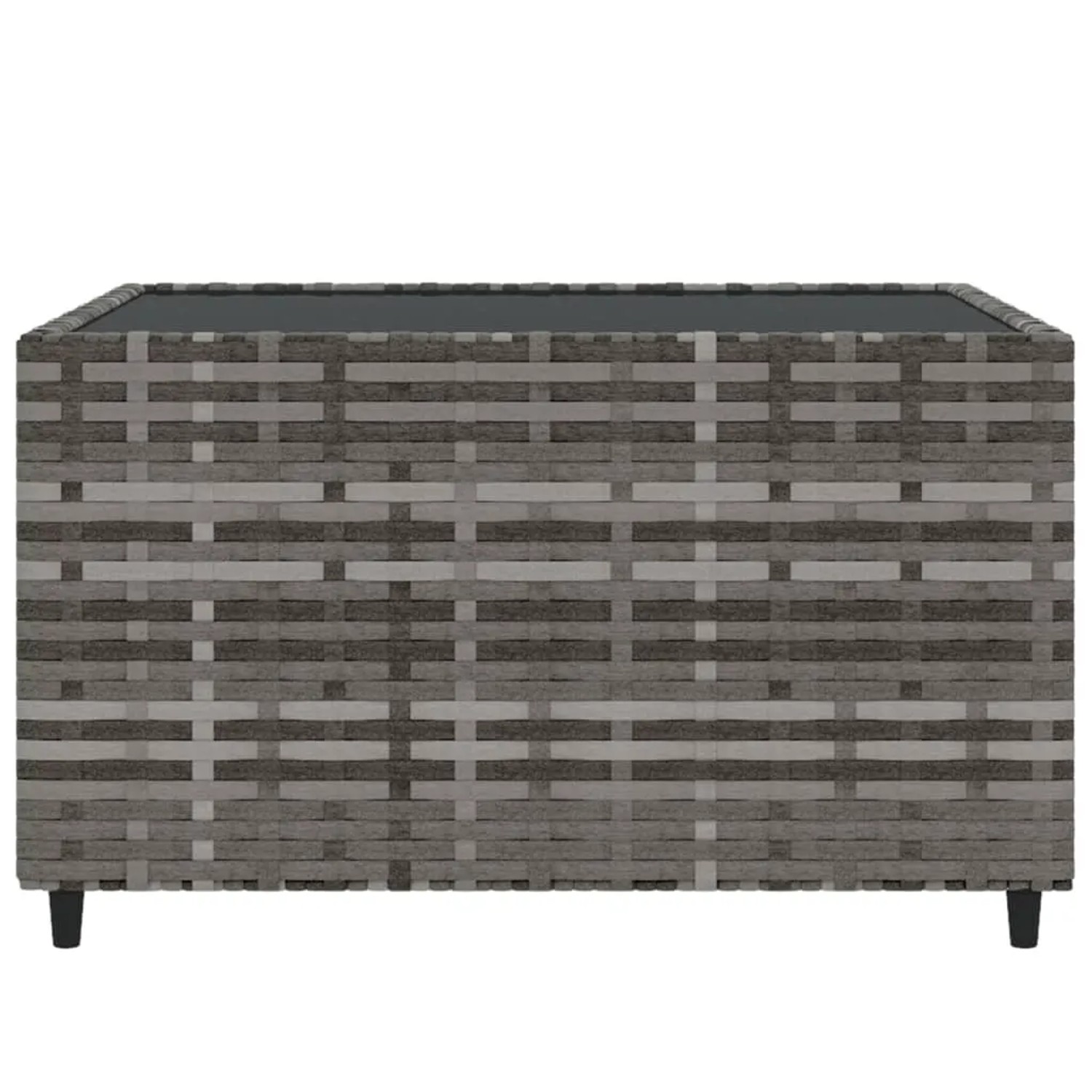 Grauer vidaXL Couchtisch aus Polyrattan mit Glasplatte, Teil des Garten-Lounge-Sets.