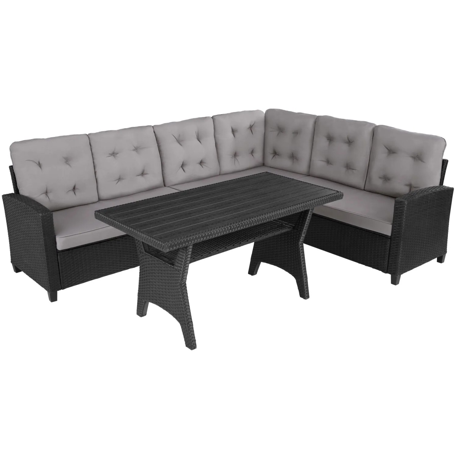 Tectake Rattan Lounge Catania Für 6 Personen Widerstandsfähig  120 x 65 x 73 cm Schwarz