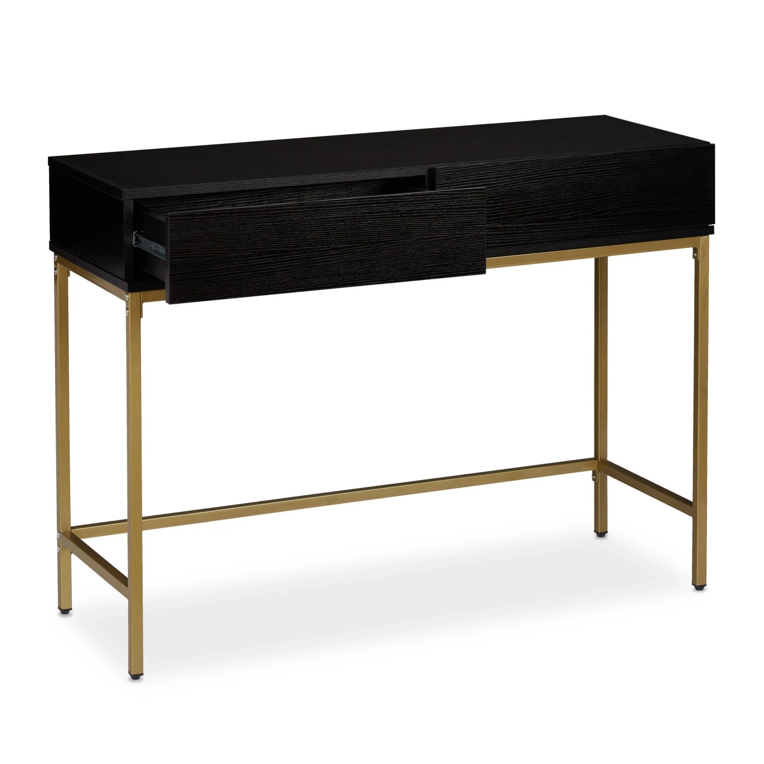 Relaxdays Konsolentisch Metall Schwarz Gold mit 2 Schubladen 80 cm x 110 cm x 40 cm