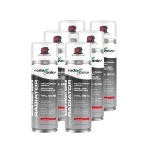 6er Set RodaColor Heizkörperspray RAL9010 Reinweiss, für Heizkörper & Warmwasserleitungen.