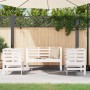 Weißes 3-tlg. Garten-Lounge-Set aus Kiefernholz mit Bank und Stühlen für Terrasse und Garten.