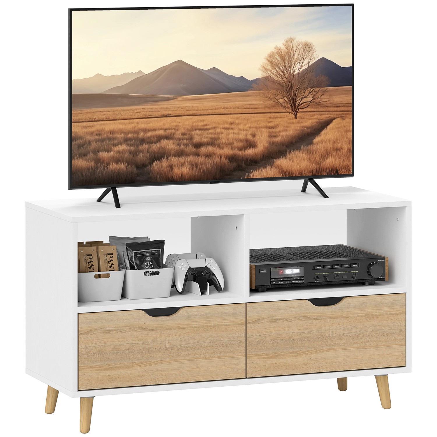 HOMCOM TV Schrank Lowboard Spanplatte Weiß 99L x 39B x 58,3H cm günstig online kaufen