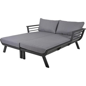 DELUKE Doppel-Sonnenliege MARA Grau Aluminium Doppelliege Gartenliege Relaxliege Wetterfest