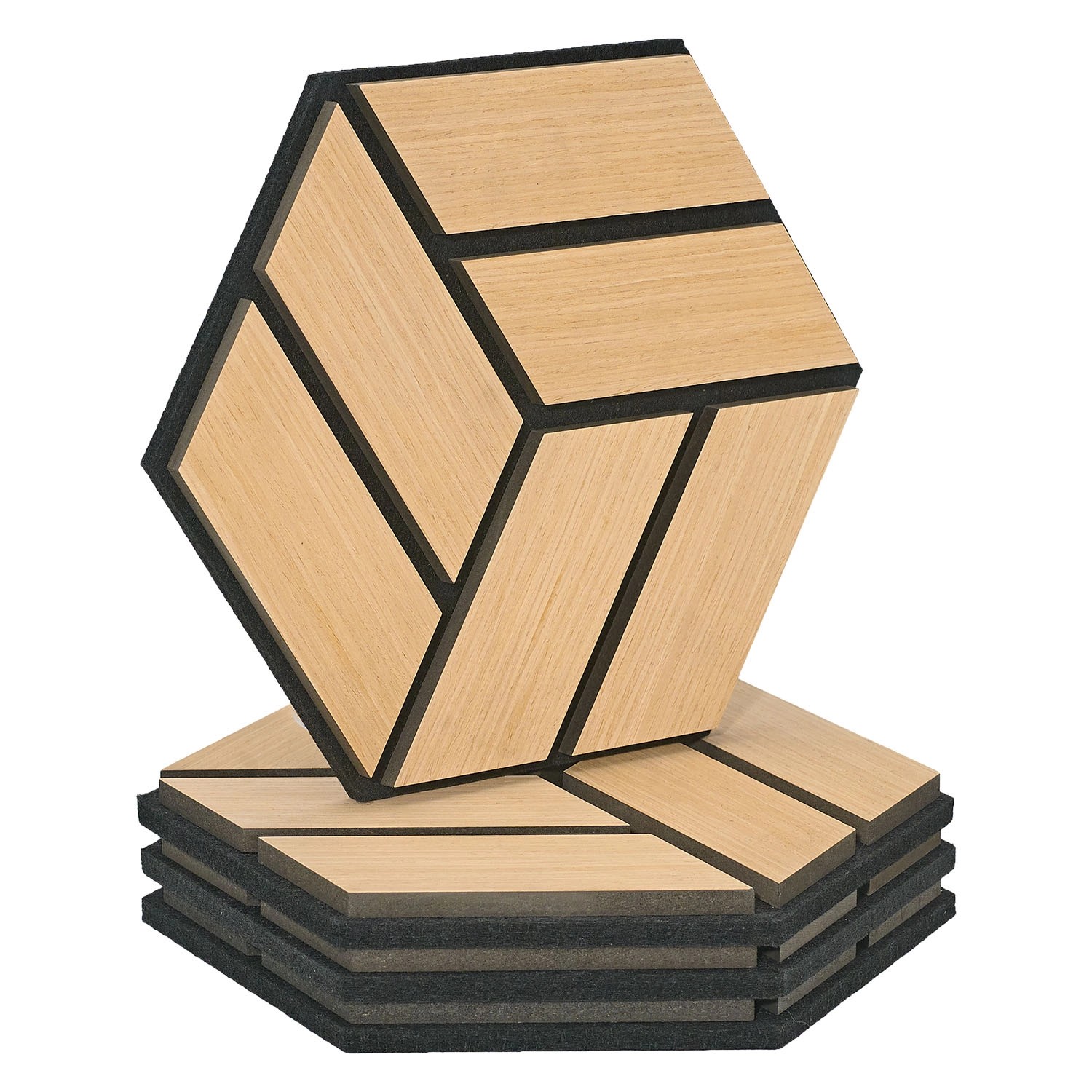 Homestyle4u Akustikpaneele Natur 30 x 26 cm 4 Stück Hexagon Wandpaneele Holz